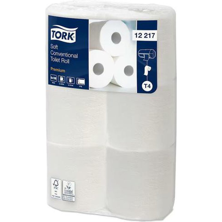 Papier toilette tork traditionnel doux premium 2   plis fsc et ecolabel colors   blanc paquet 6 rouleaux 198f
