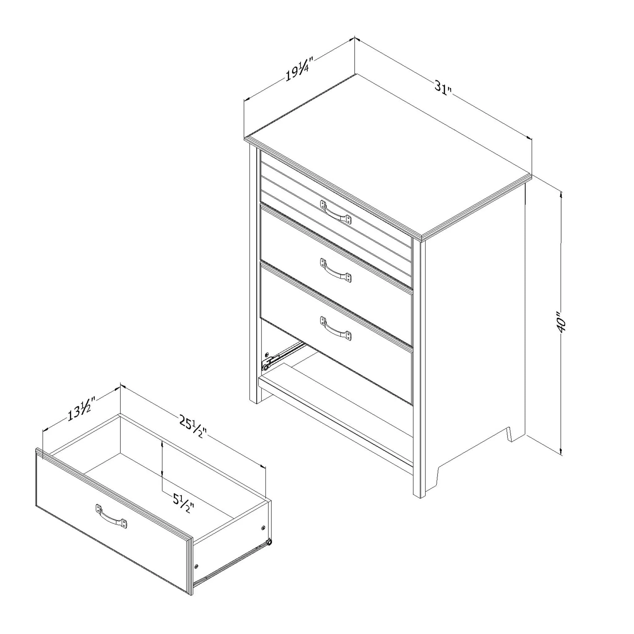 South Shore Commode 4 Tiroirs - Ulysses Chêne Hivernal