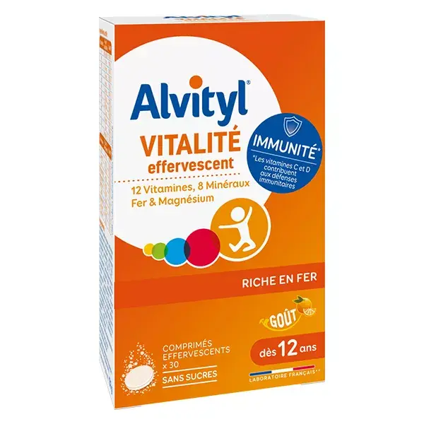 Comprimidos efervescentes Alvityl Vitality, 12 vitaminas, 10 minerais, para maiores de 12 anos, 30 comprimidos