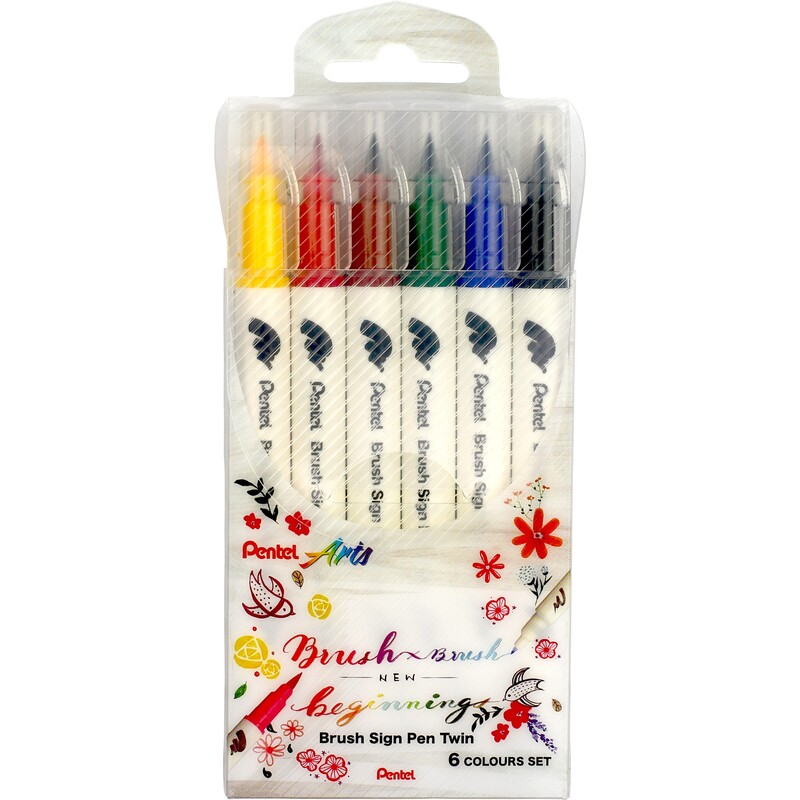 Pentel Pinselstifte Brush Sign Pen Twin, 6er Etui, assortiert
