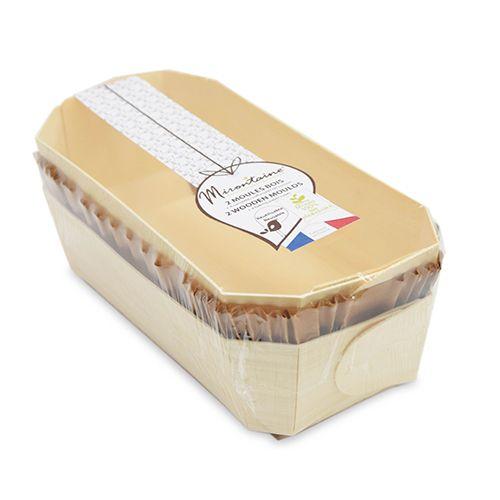 2 moules à cake 24 cm en bois + 4 caissettes sulfurisées de cuisson Sc