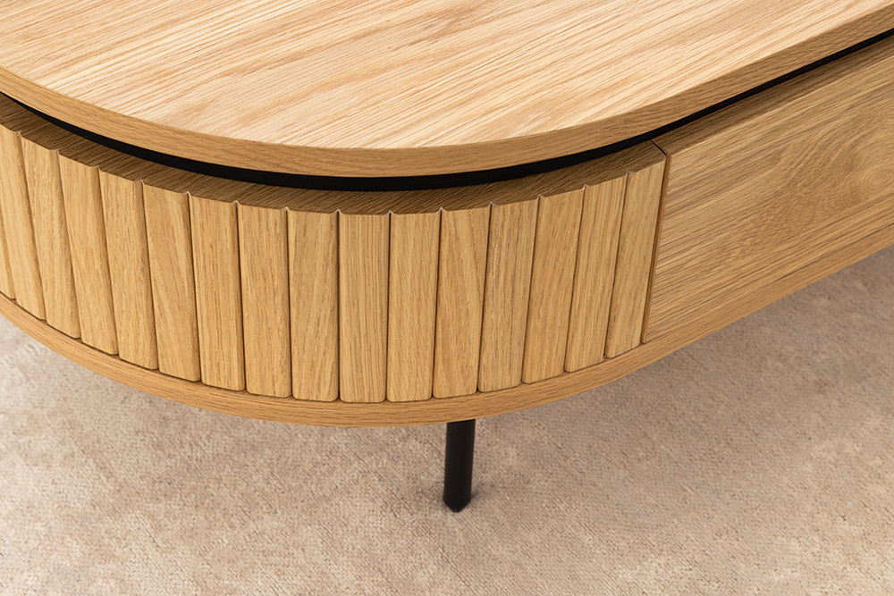 Moderner Couchtisch ATELIER 120cm natur Eiche schwarz mit zwei Schubladen