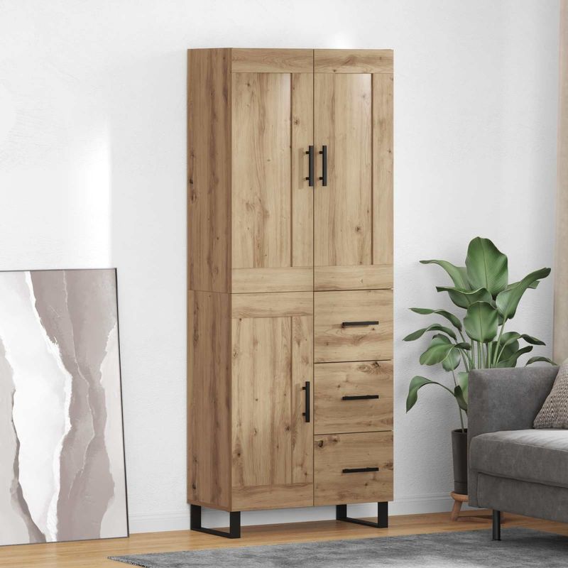 vidaXL Hoge kast Artisan Eiken 69,5 x 34 x 180 cm Bewerkt hout