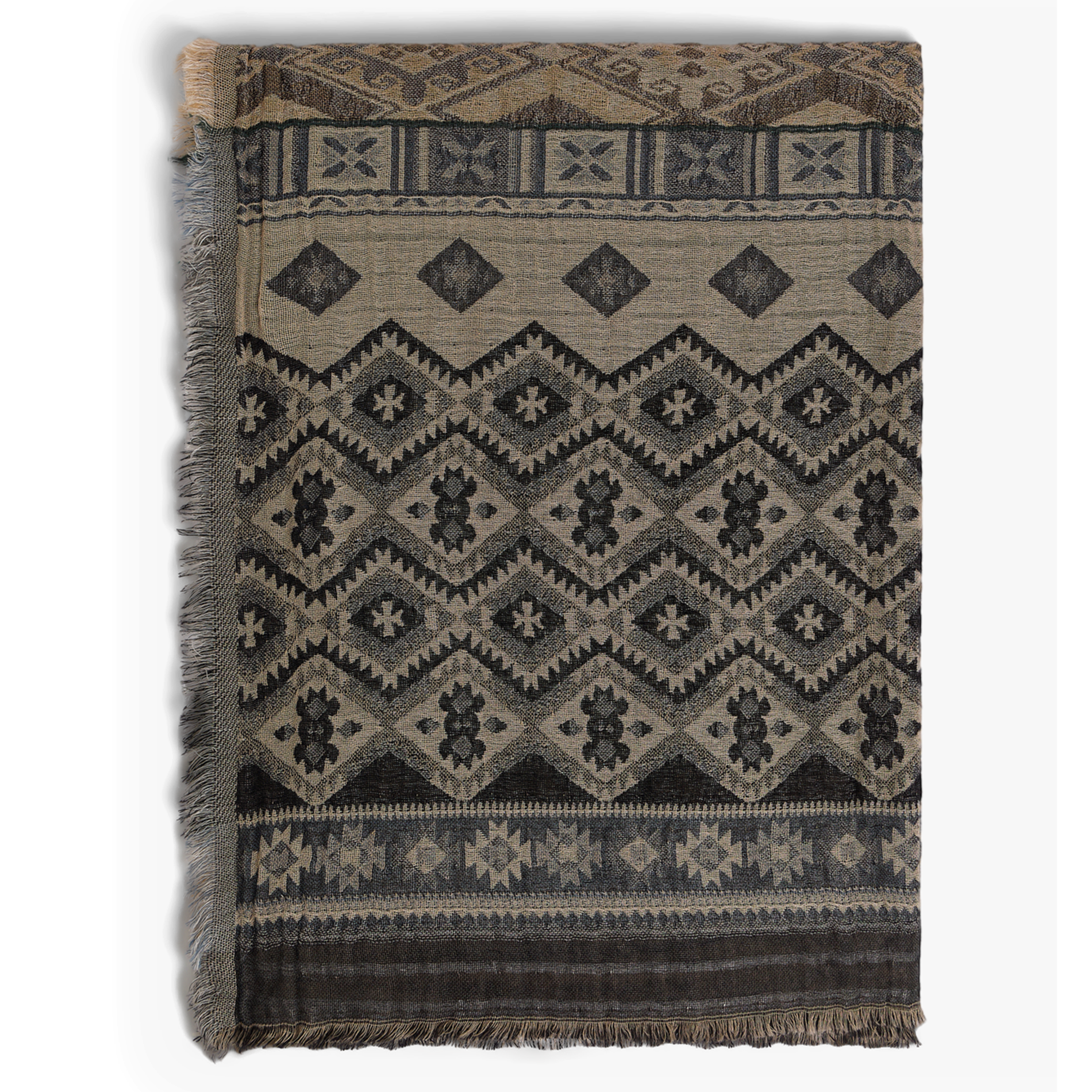 DOLORES - Echarpe en coton et laine en jacquard imprimé | Beige