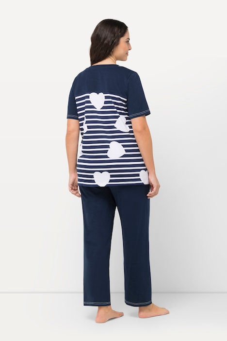 Pyjama, Herzen/Streifen, Rundhals, Halbarm