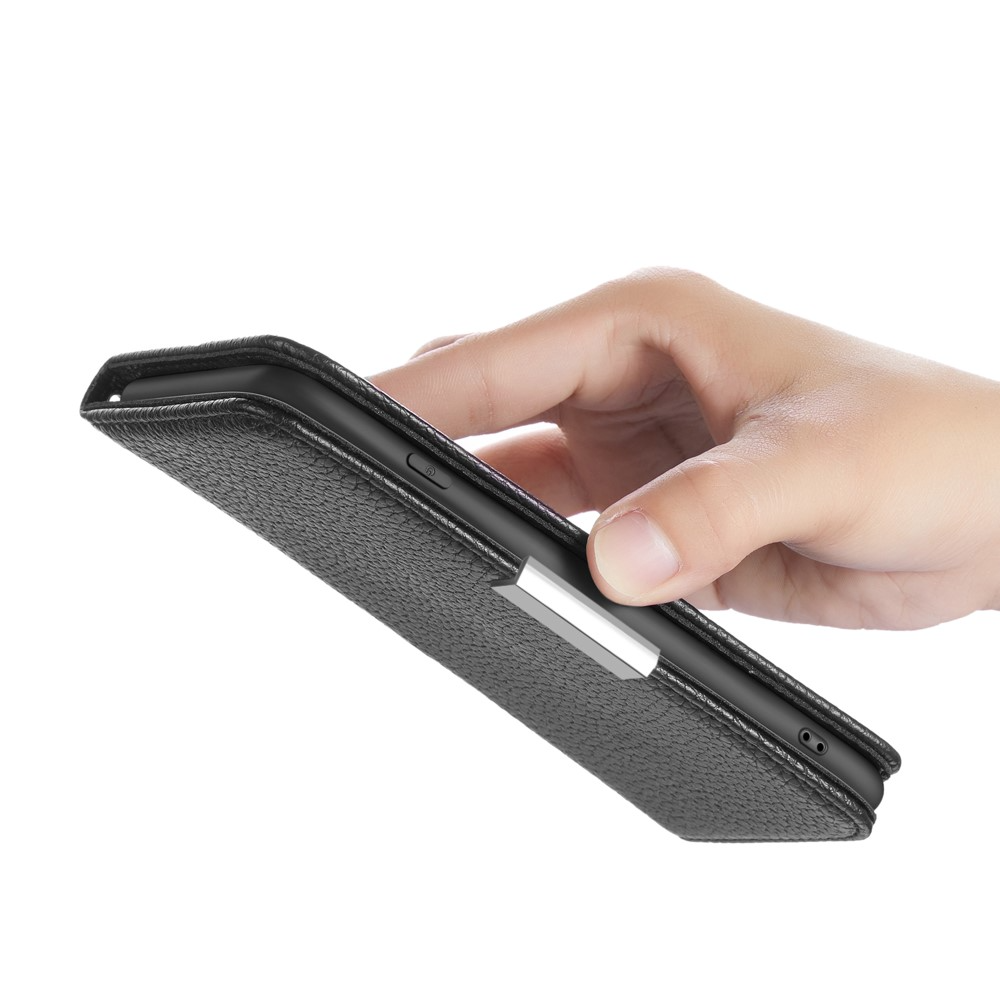 Samsung Galaxy S21 FE 5G Leder Tasche Flip Cover Litchi Look - Schwarz