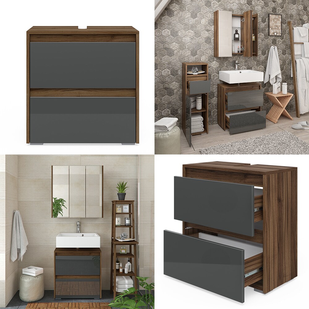 Vicco Waschtischunterschrank Waschbeckenunterschrank Badschrank Majest Nuss/ANT