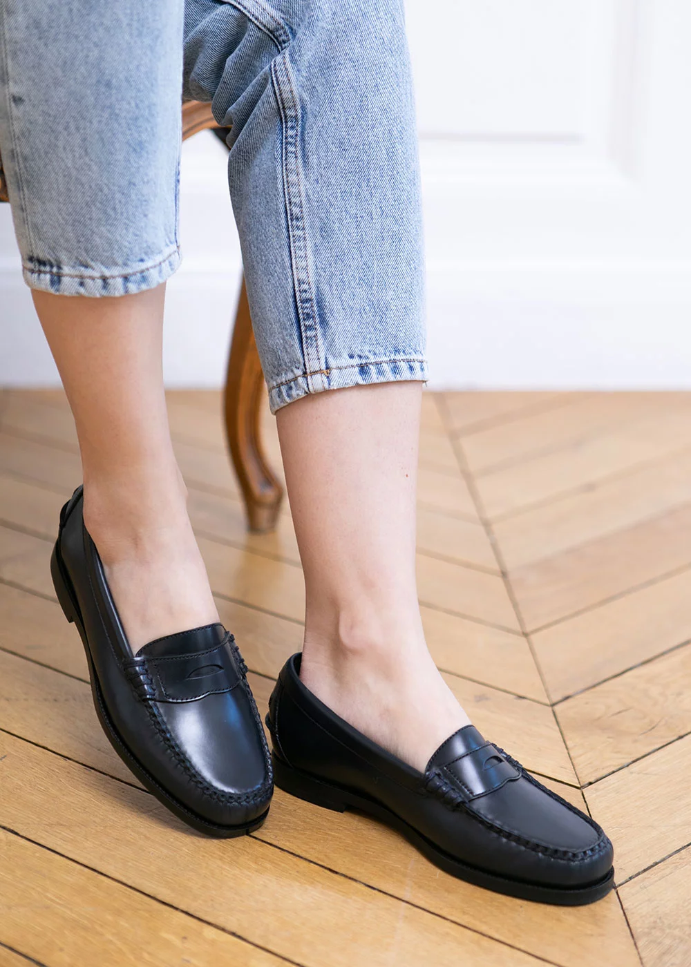 MOCASSIN W BEEFROLL CUIR MARINE