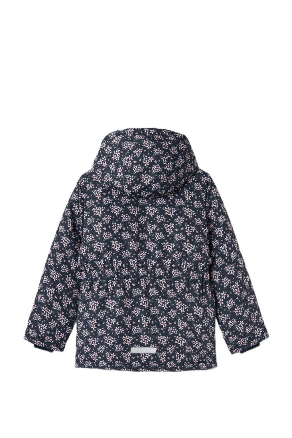 NAME IT winterjas NKFMAXI met all over print donkerblauw/roze