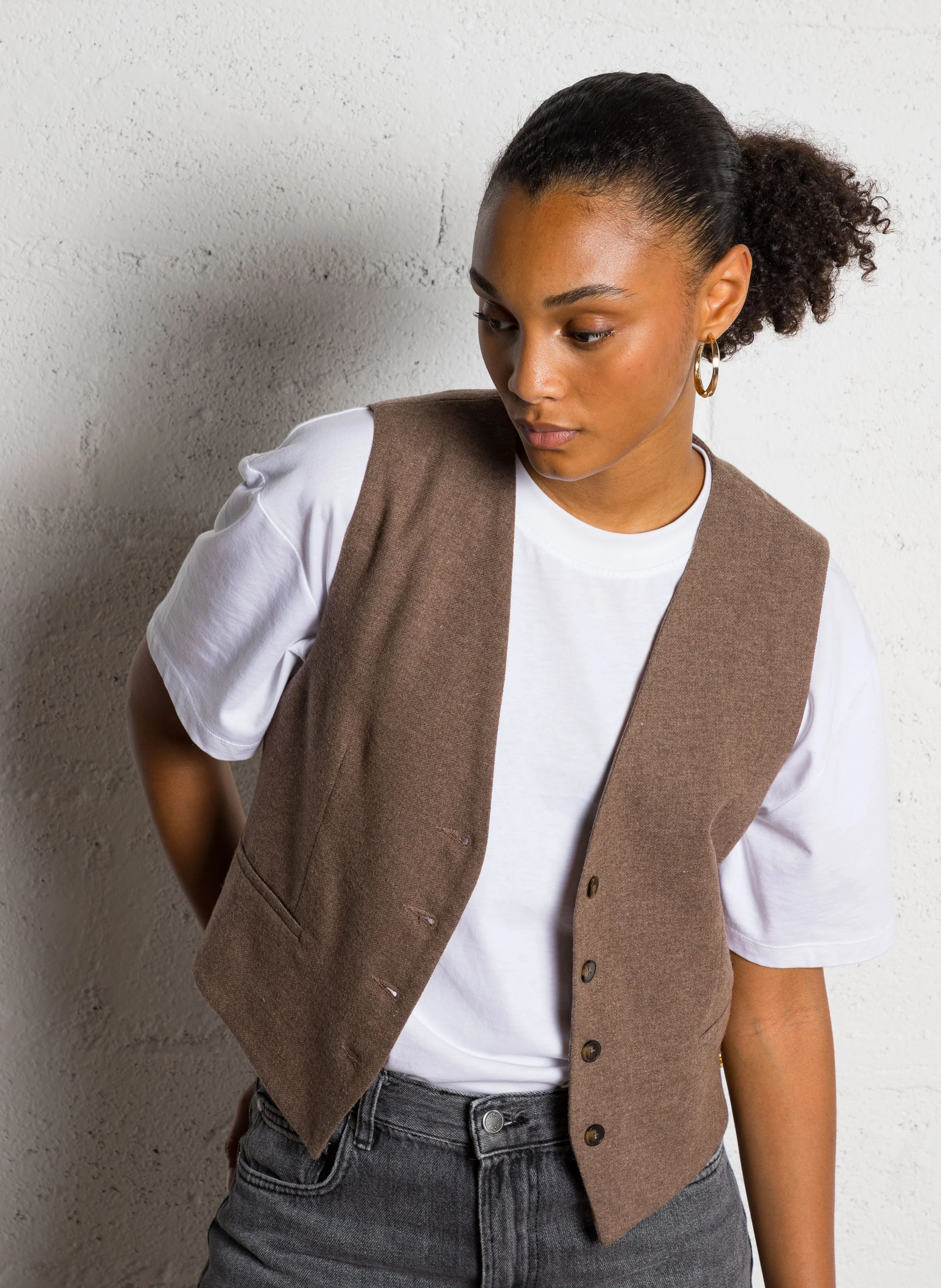 ROSETTA - Veste col V | Marron