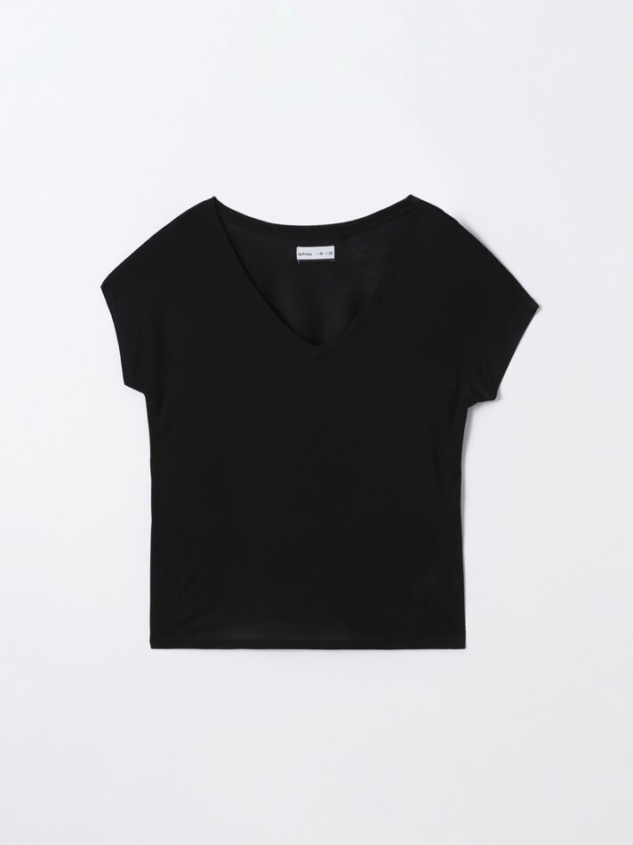 Camiseta fluida de manga curta - Preta