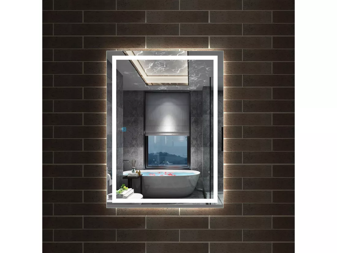 Miroir de Salle de Bain Anti-buée Miroir Lumineux LED Vertical ou Horizontal 70*50cm Aica