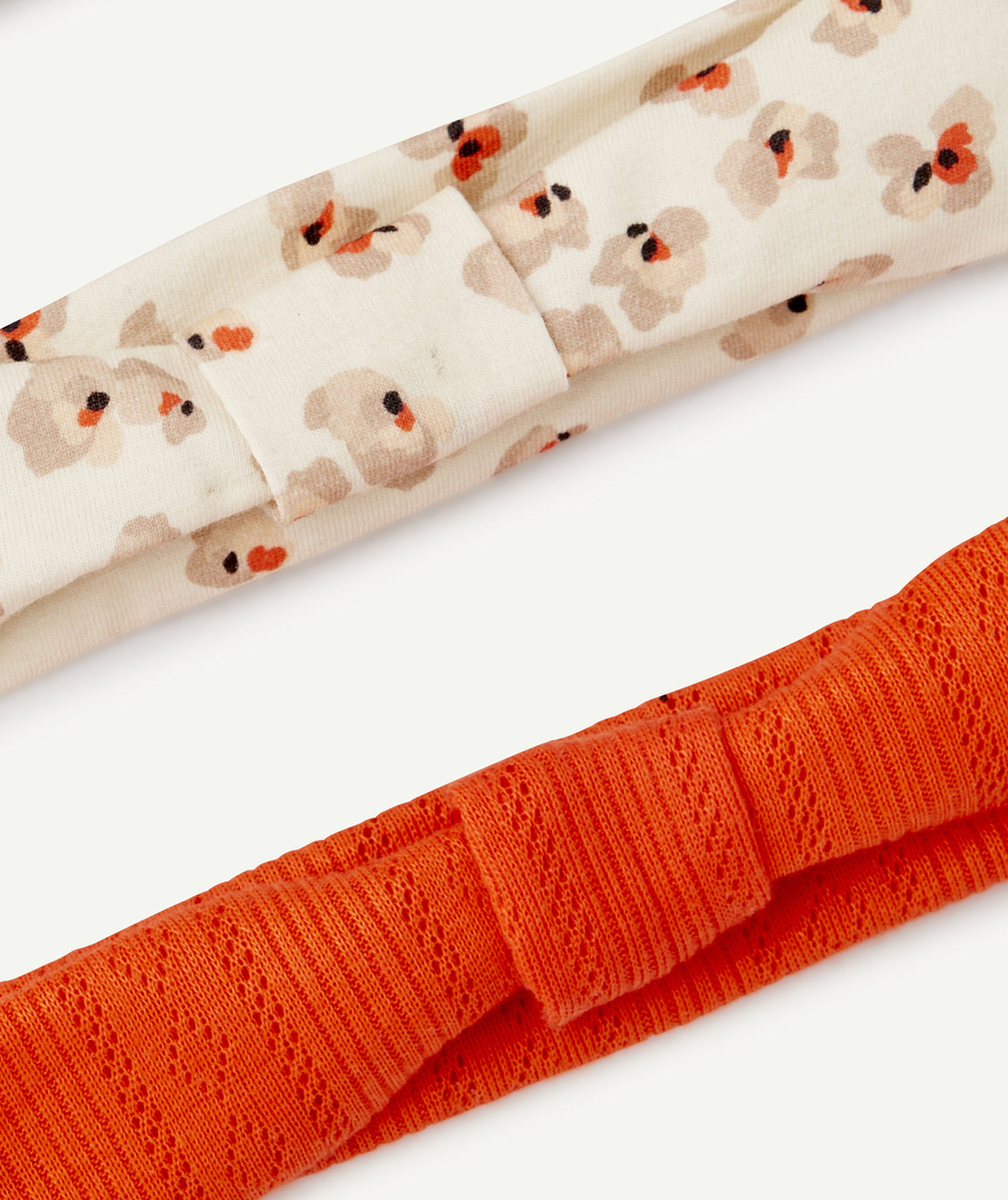 LOT DE 3 BANDEAUX BÉBÉ FILLE EN COTON AVEC NOEUDS IMPRIMÉS UNIS OU AJOURÉS