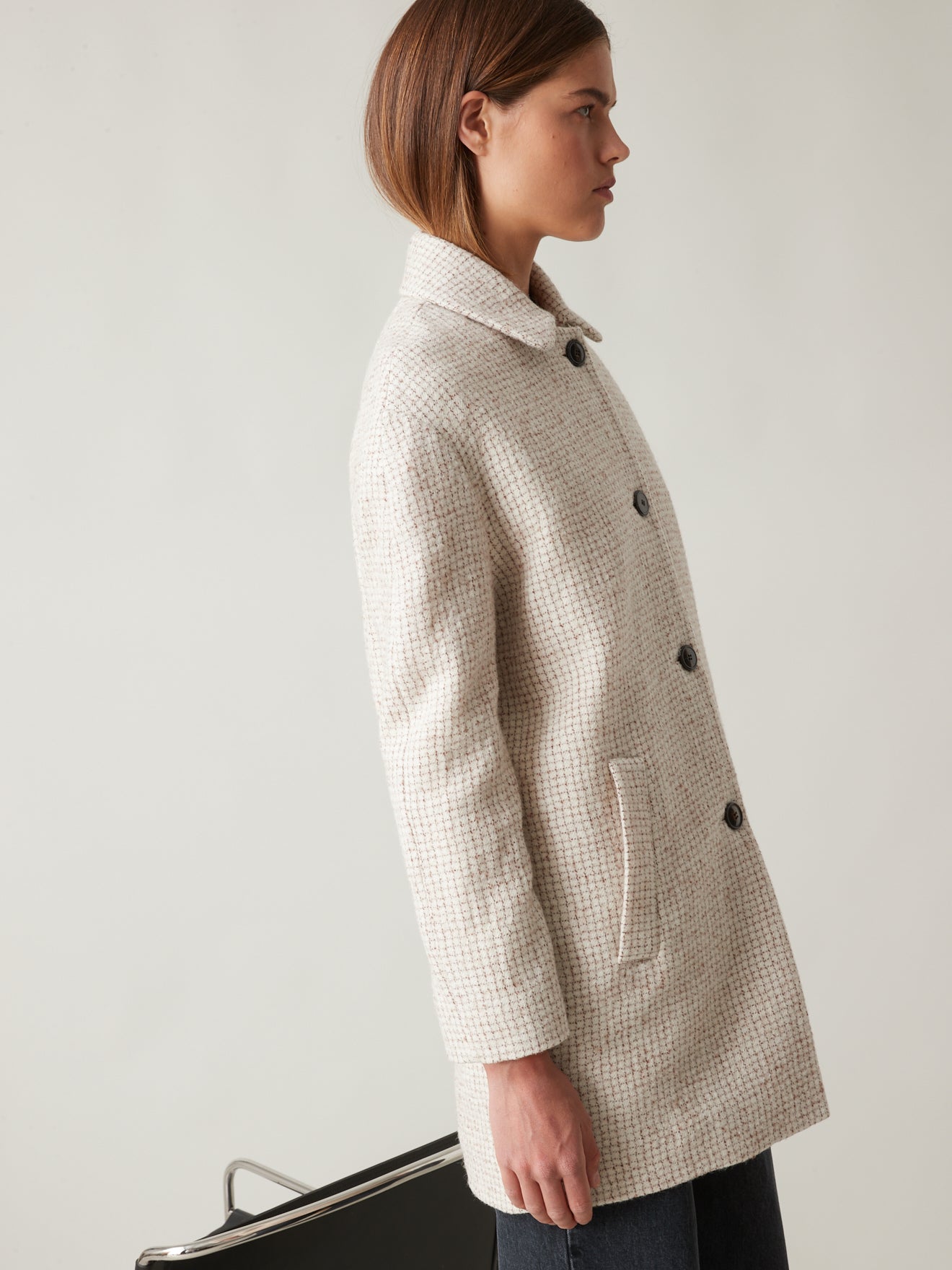 Manteau court lainage carreaux femme