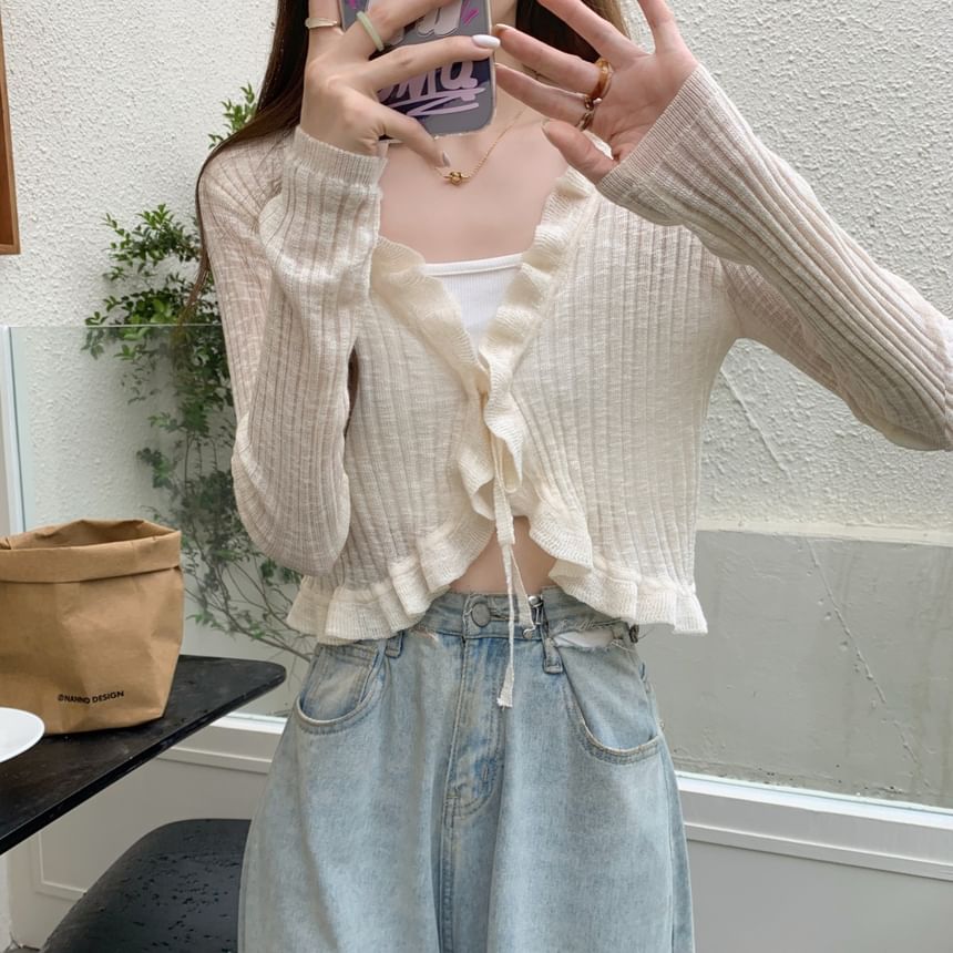 Shinsei - Effen cropped vest met ruches