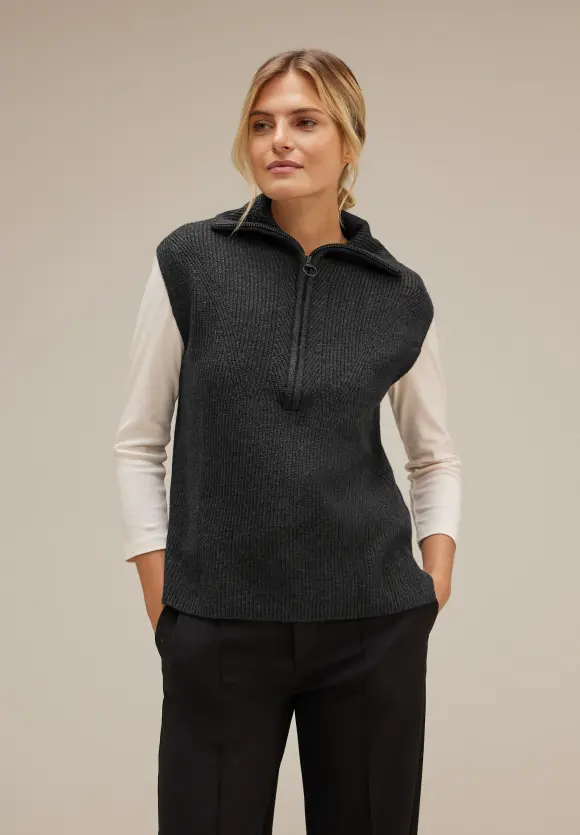 Troyer Pullunder mit Zipper - anthracite melange