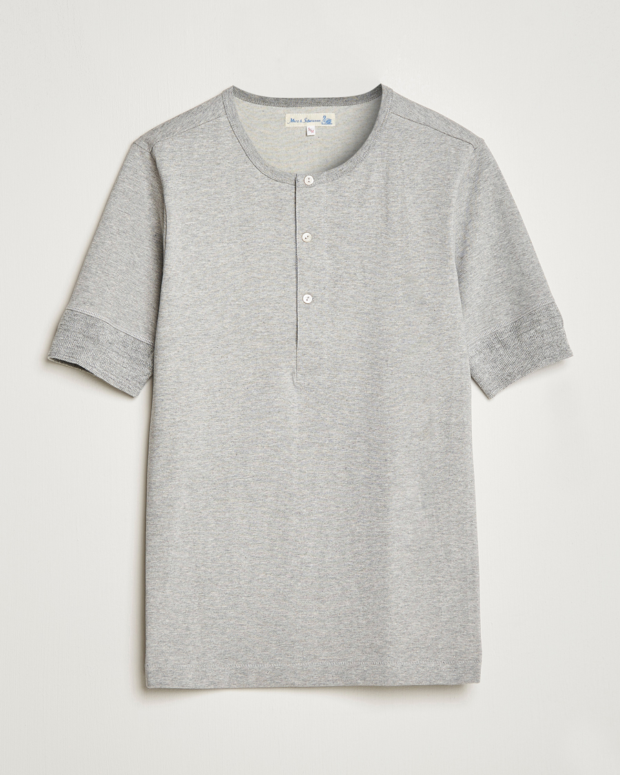 Merz b. Schwanen Short Sleeve Organic Cotton Henley Grey Mel