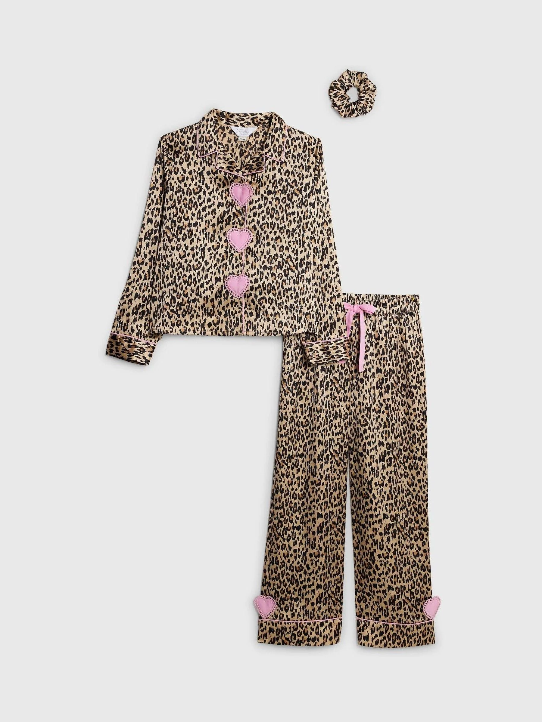 River Island Girls Leopard Shirt & Trouser Pyjamas Set
