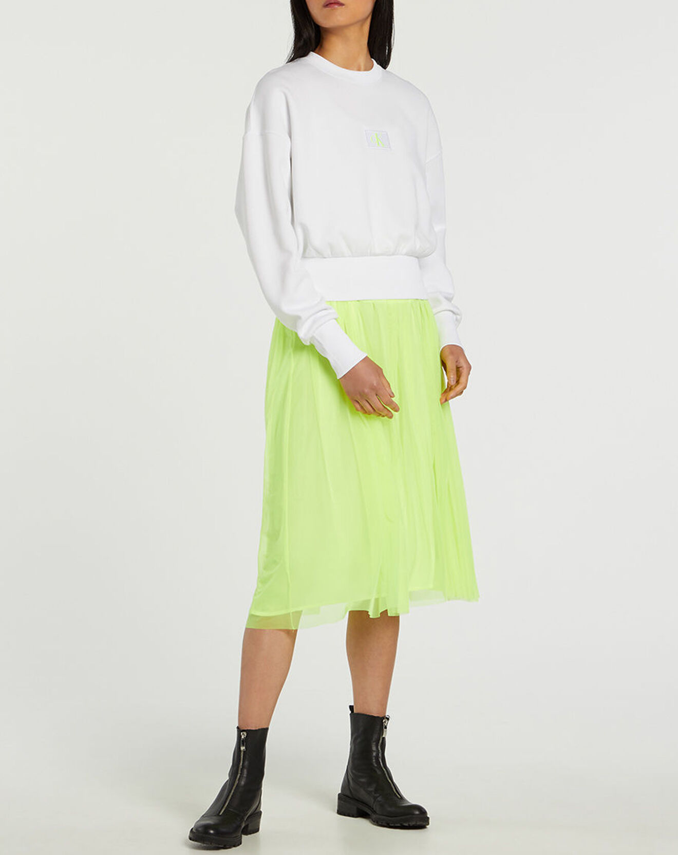 Calvin Klein Jeans Sweat Crop Badge Ck blanc