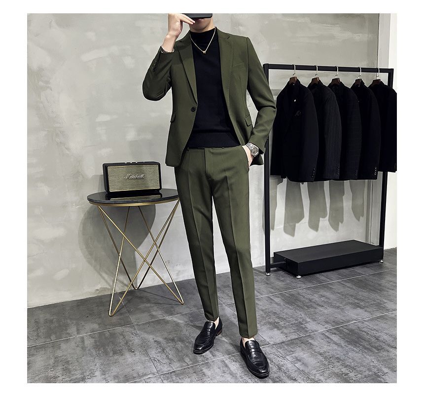 Deepwood - Set: Effen blazer met één knoop + taps toelopende pantalon