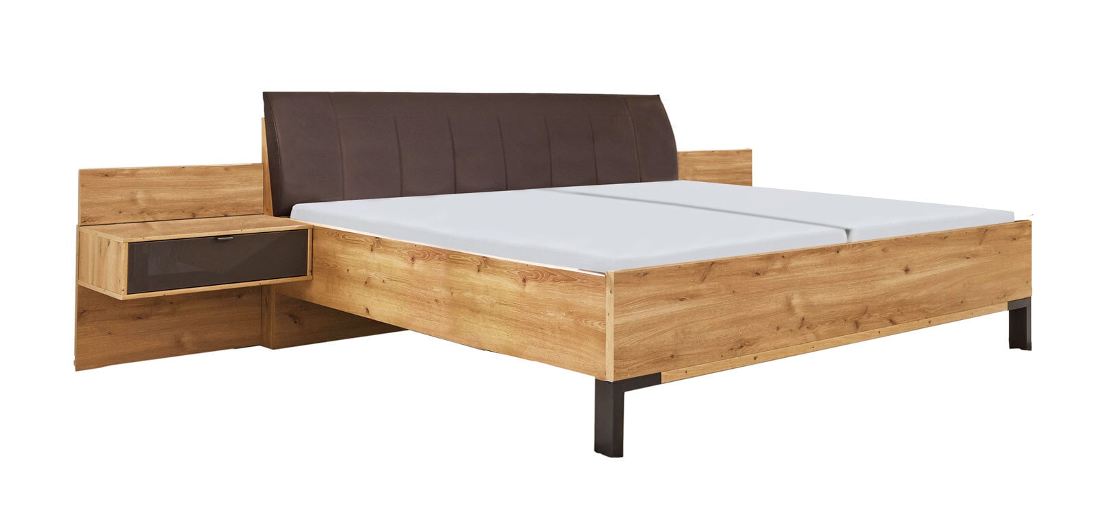 MONDO Bettanlage CLIVO Bianco Eiche/ Lederlook Havanna