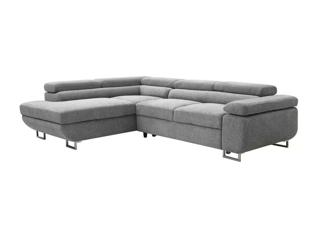 Canapé d'angle gauche convertible en tissu texturé gris NURAZIO