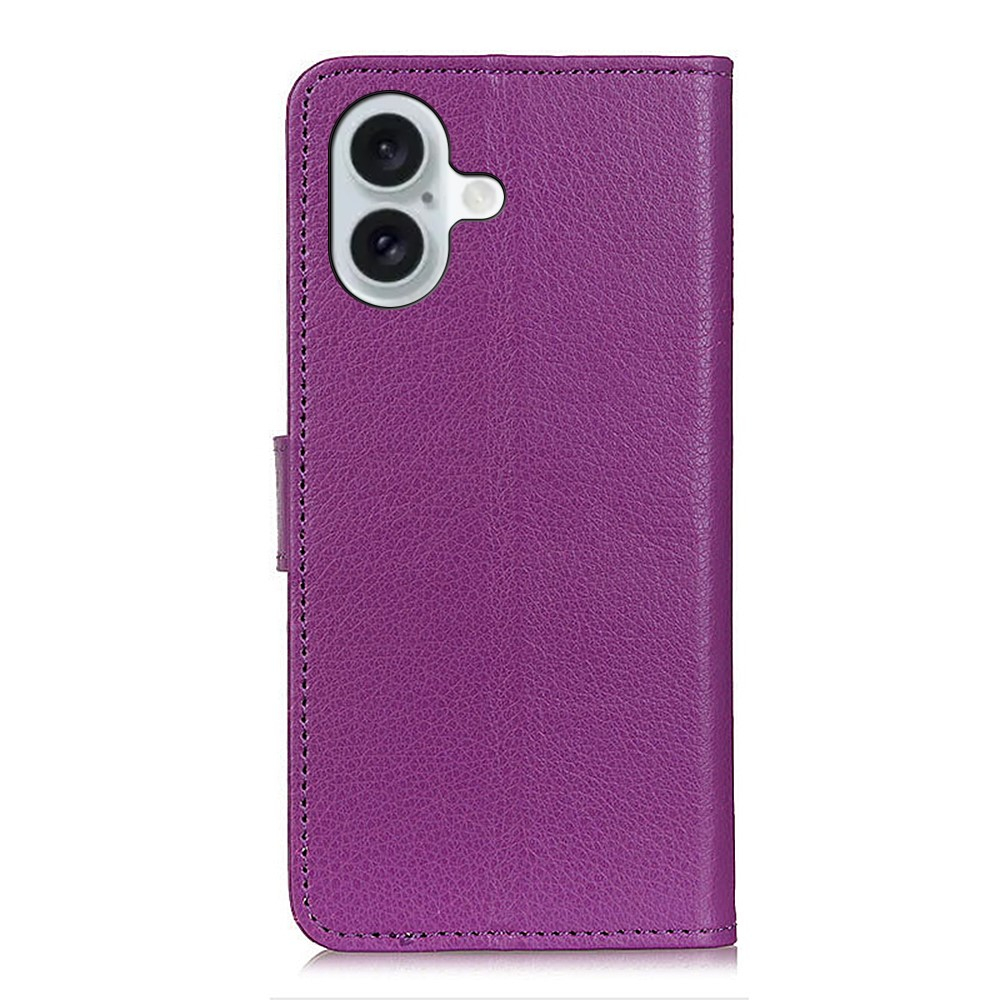 iPhone 16 Leder Tasche Flip Cover Litchi Look - Violett