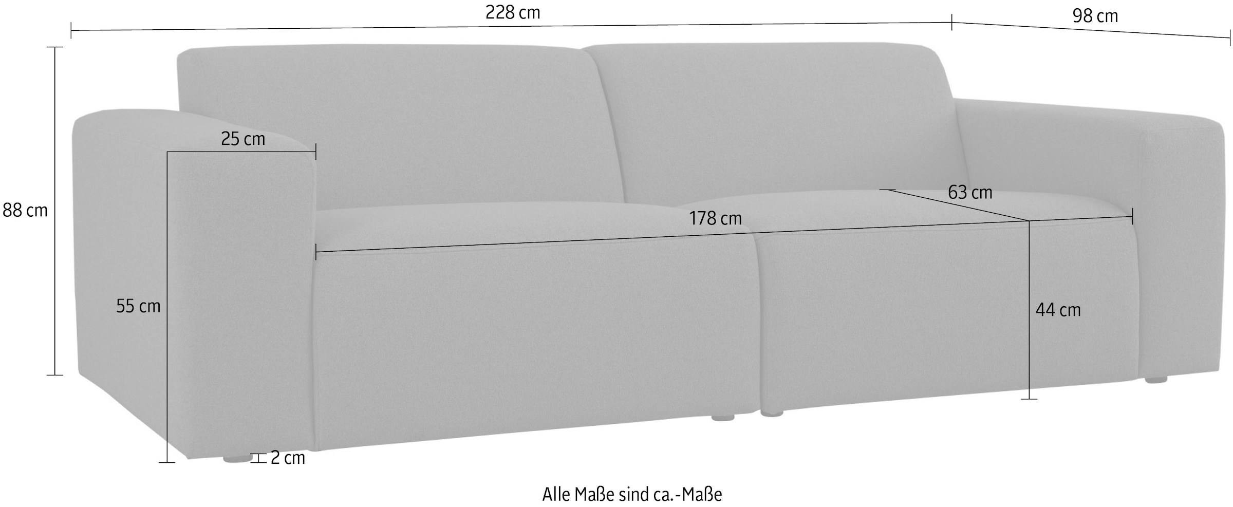 GOODproduct 3-Sitzer »Koa, 228 cm, Modulsofa in Cord, Chenille, Struktur, Webstoff« Designsofa, weicher Lounge-Sitzkomfort, Welleunterfederung, bodentief