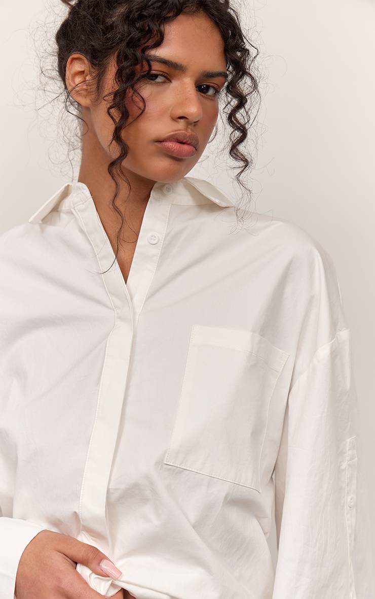 Blanc Chemise Oversize En Coton Avec Détail Boutons Aux Manches