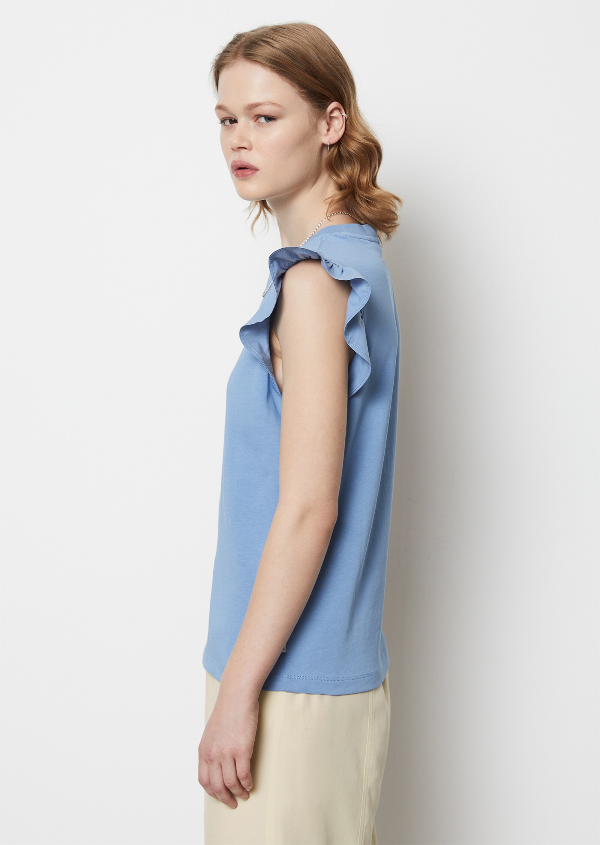 Volant-T-Shirt loose aus Material-Mix
