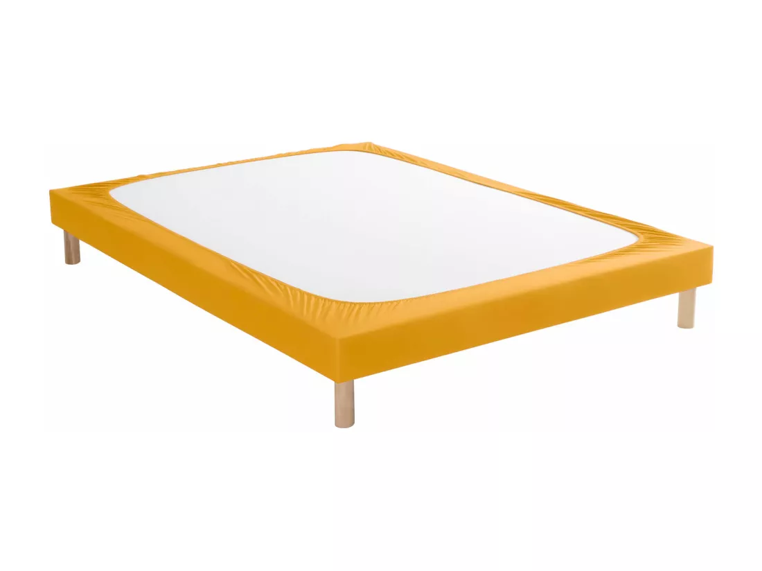 Cache-sommier coton jersey jaune moutarde 100x190 à 110x200