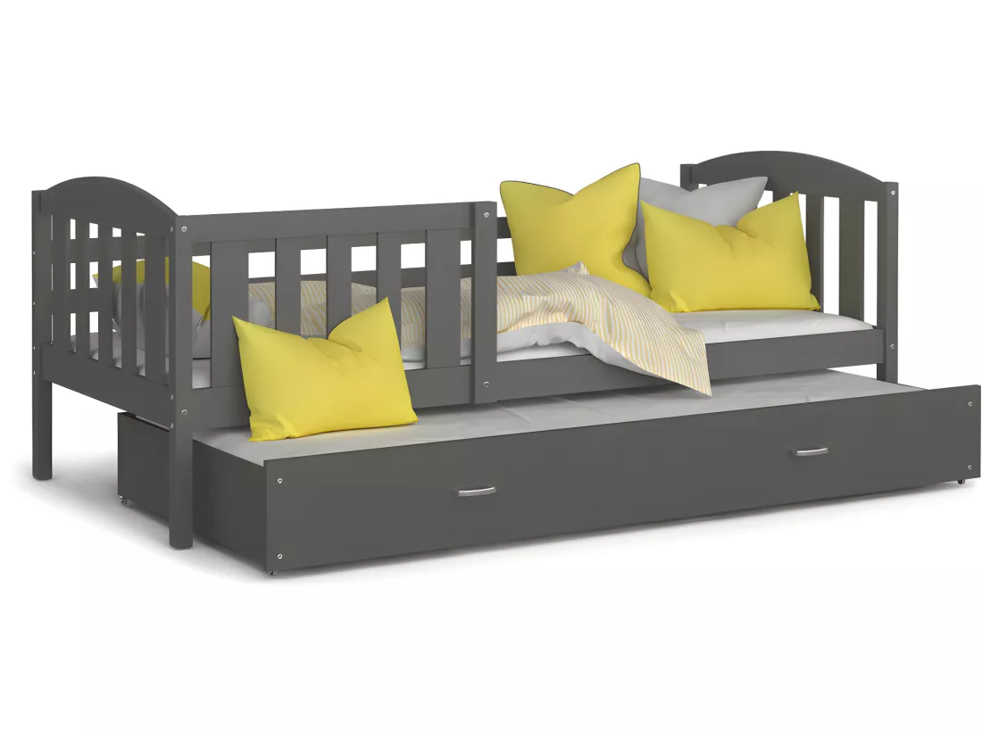 Lit Gigogne Teo 90x190 Gris - gris Livré avec sommiers, tiroir et matelas en mousse de 7cm