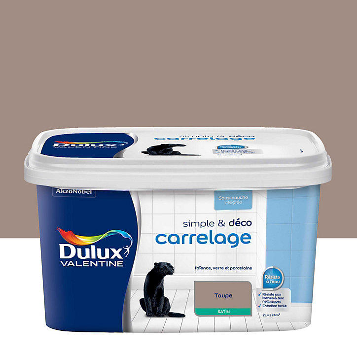 Peinture de rénovation pour support spécifique Simple & Deco Carrelage Dulux Valentine satin marron taupe 2L