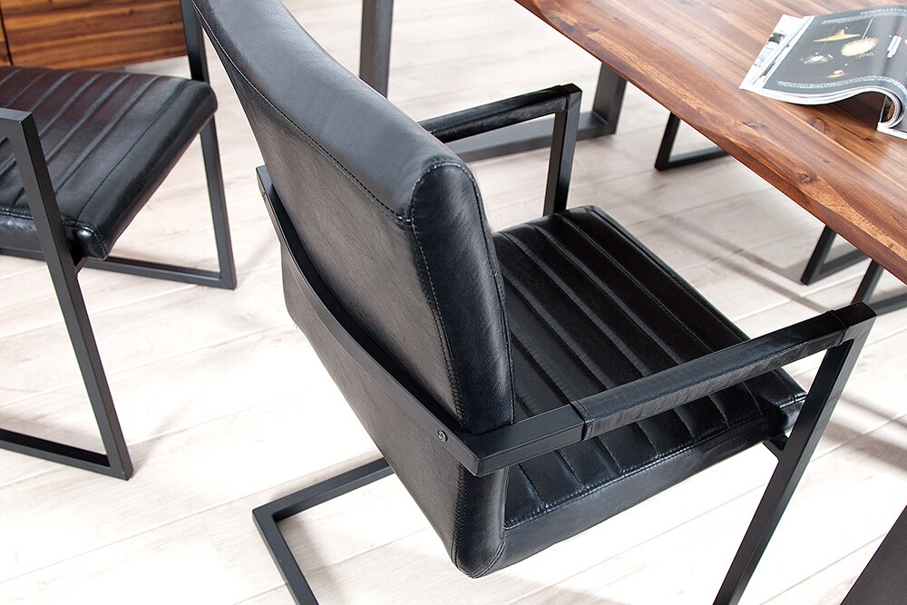 riess-ambiente Stuhl LOFT - stone grau mit Armlehne Edelstahlgestell Freischwinger Industrial