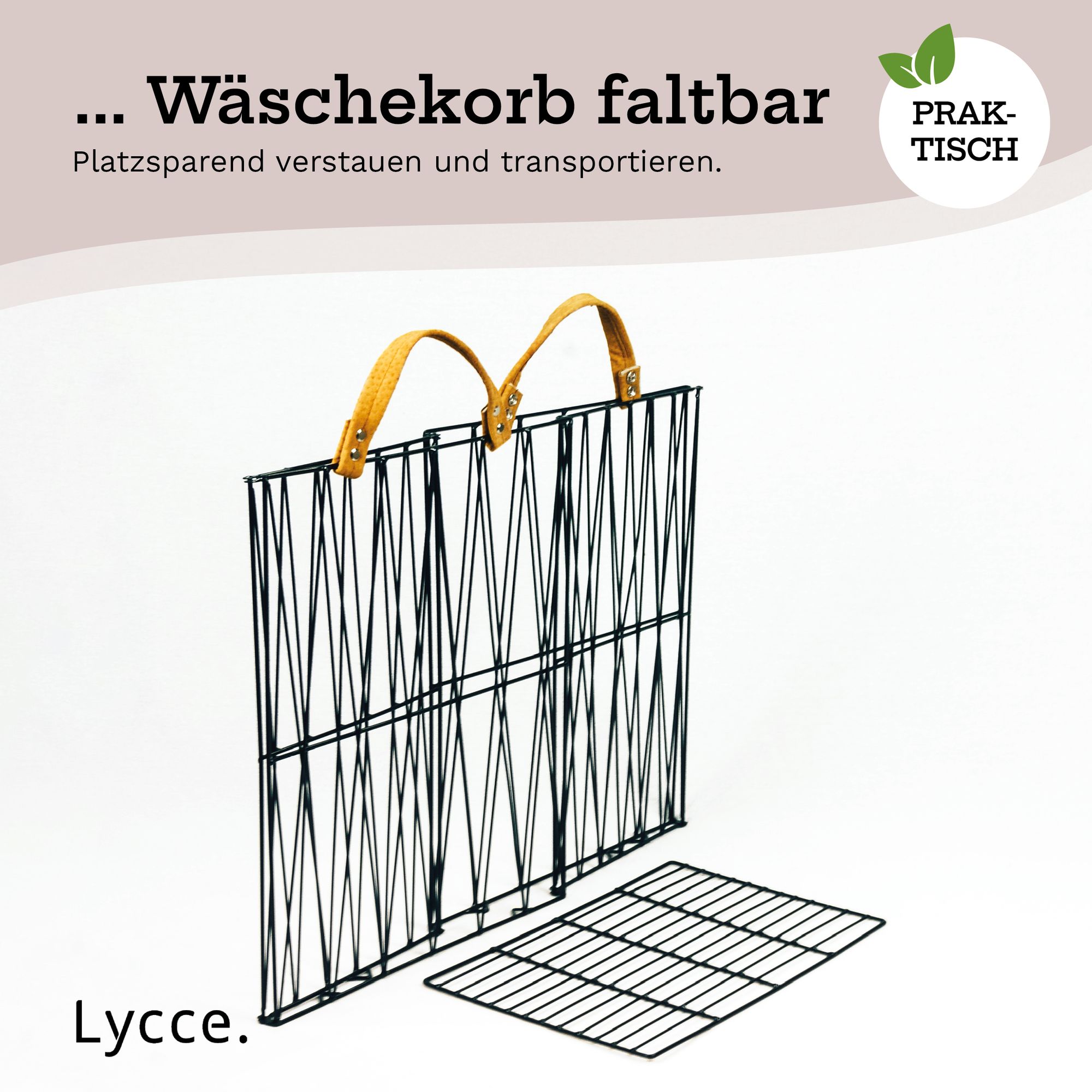 Lycce Wäschekorb 35L aus Metall geflochten, zusammenklappbar Dekokorb schwarz