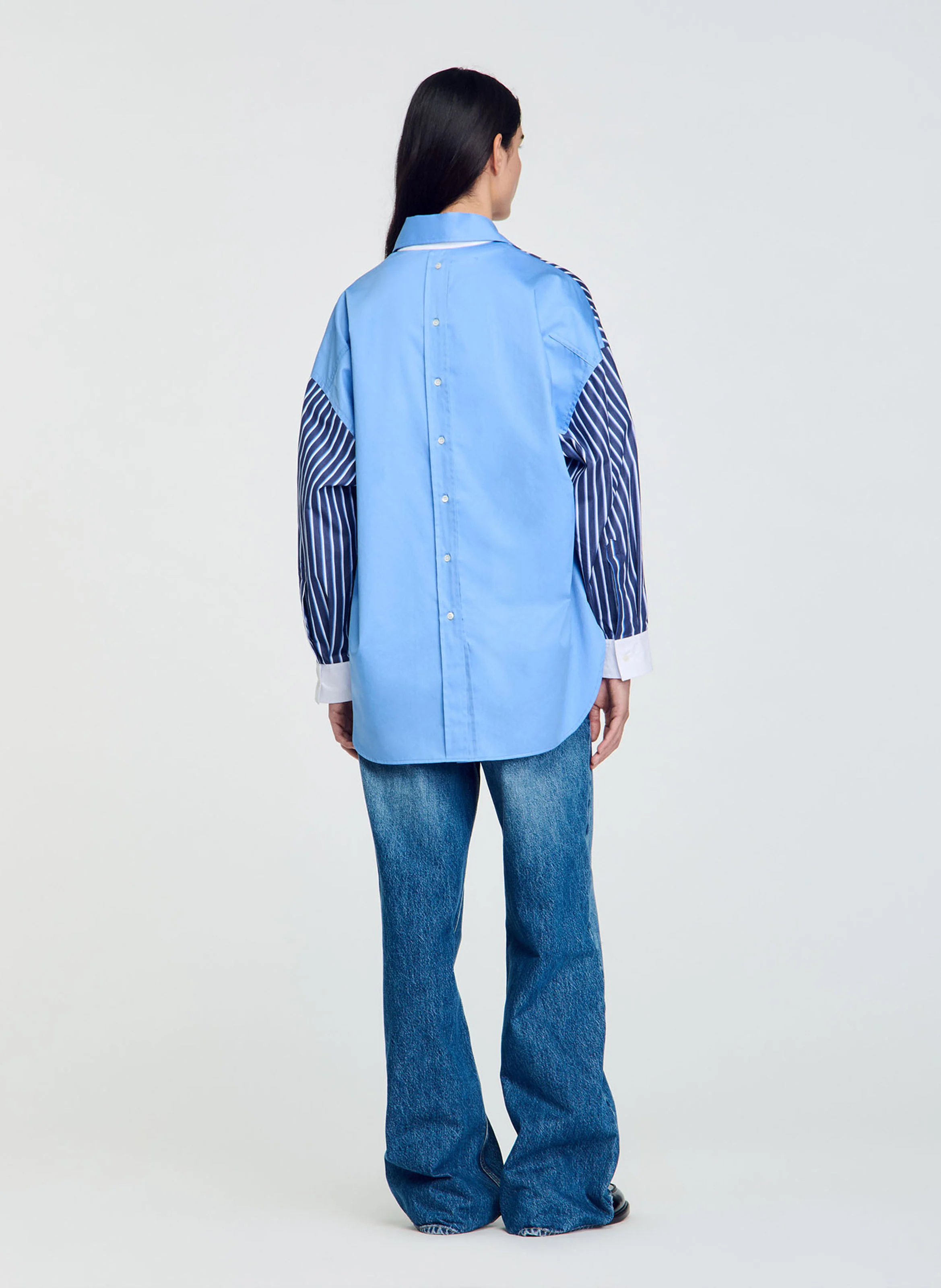 Chemise col classique droit rayée | Bleu