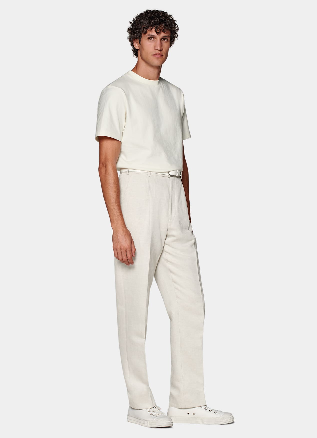 T-shirt col rond blanc cassé