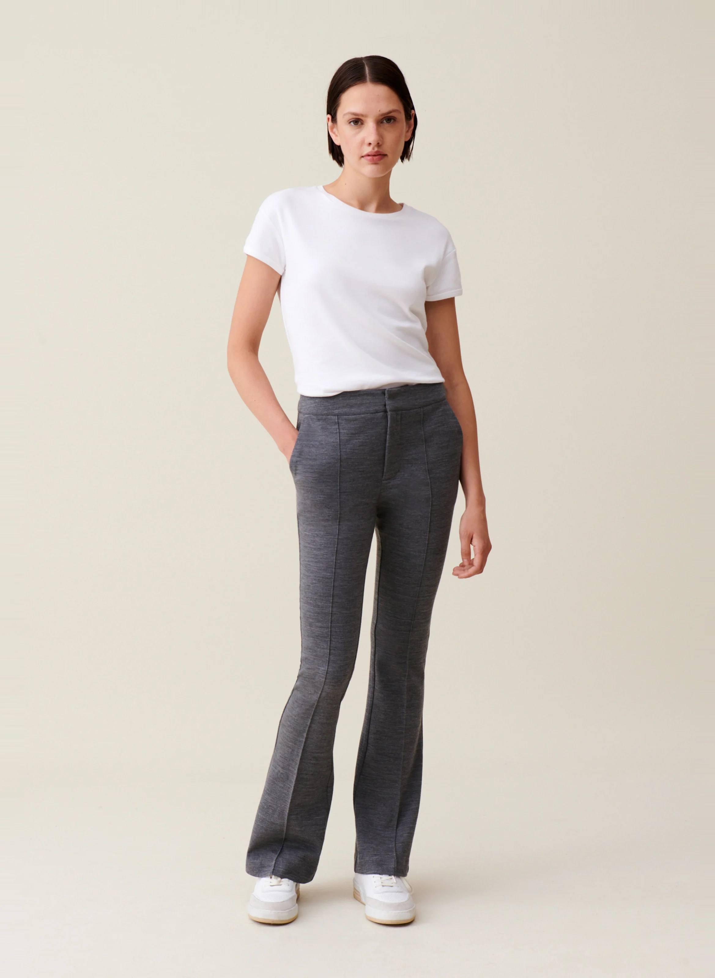 Pantalon flare en coton et laine | Gris
