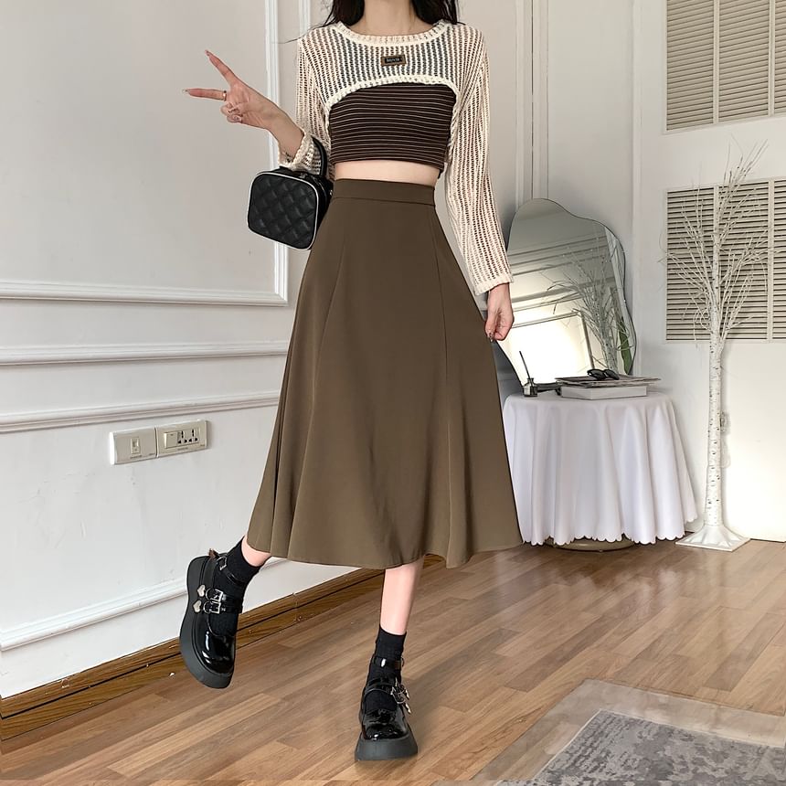 Shinsei - Hoge taille effen midi A-lijn rok