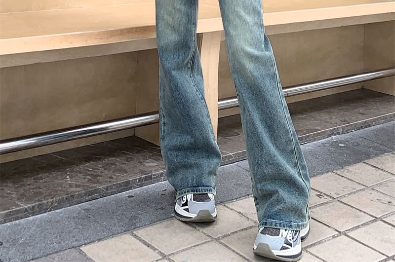 Soswift - Mid Waist Washed Bootcut Jeans