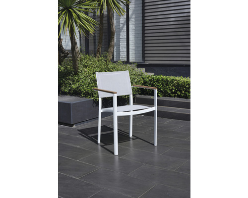 Garden Place Lynn 6-persoons eetkamerset bestaande uit: 6 stoelen, tafel, aluminium, WPC, textiel, hout, wit
