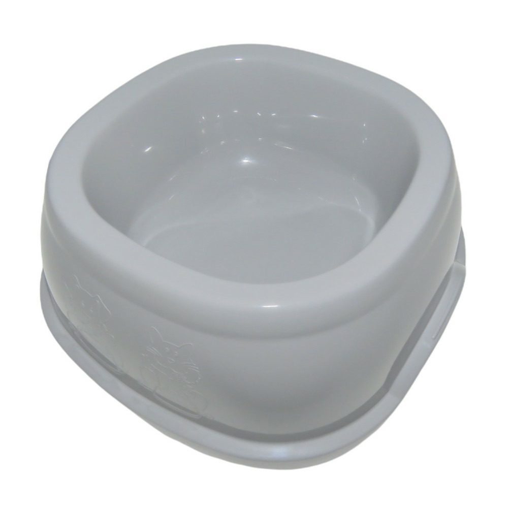 Ecuelle carrée 600 ml, gris en plastique, pour chat et chien