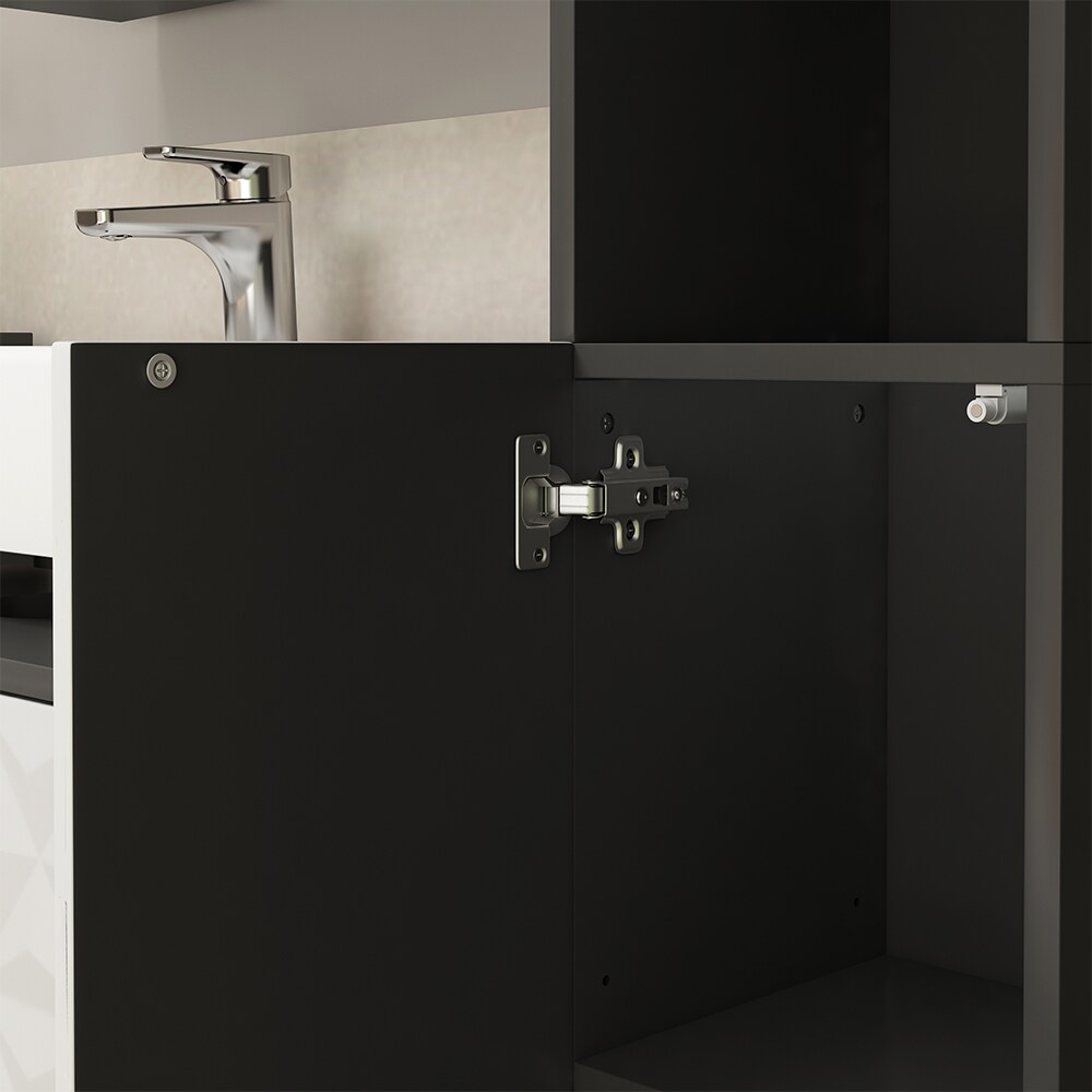Vicco Hochschrank Badschrank Badezimmermöbel Edge Schwarz Weiß modern 30x190 cm Badkommode Badezimmer Schrank Badmöbel 2 Türen 6 Fächer