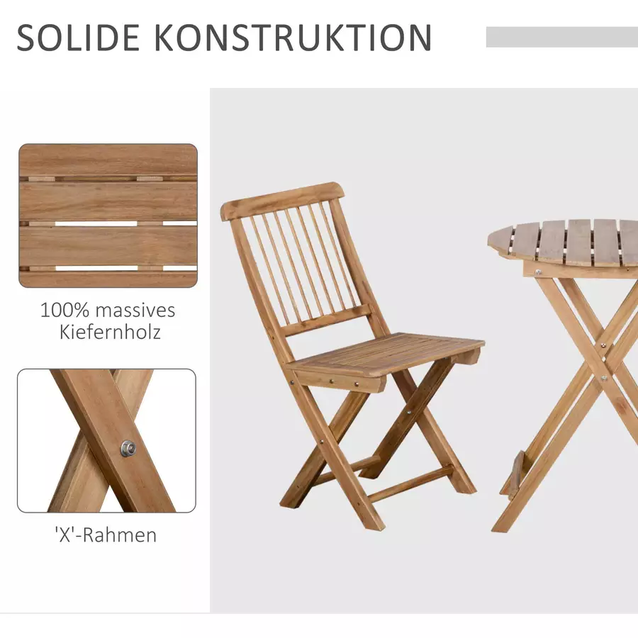 Outsunny Gartenmöbel-Set mit Klappfunktion natur