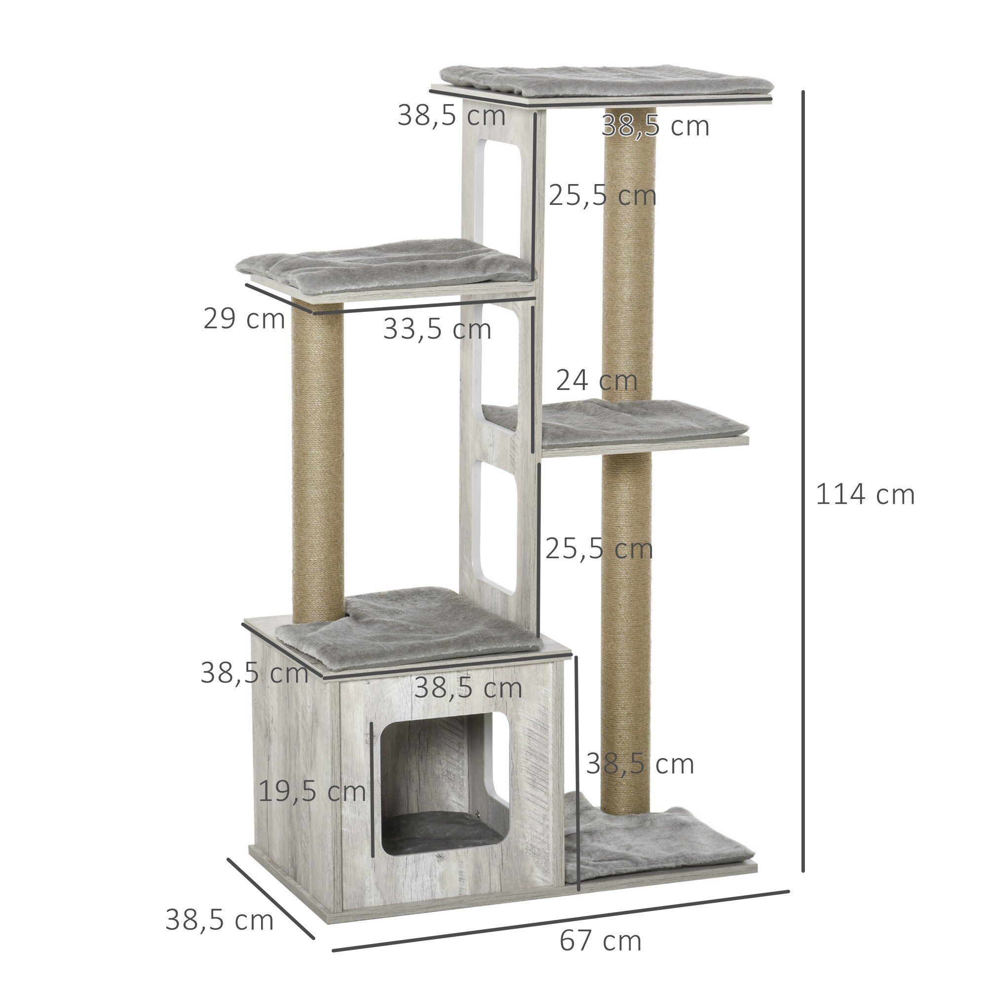 PawHut Katzenbaum 4-stöckig grau 67 x 38,5 x 114 cm (BxTxH)