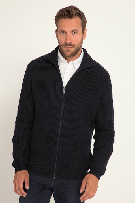 Strickjacke, Wollmix, Patentstrick, Stehkragen, Zipper