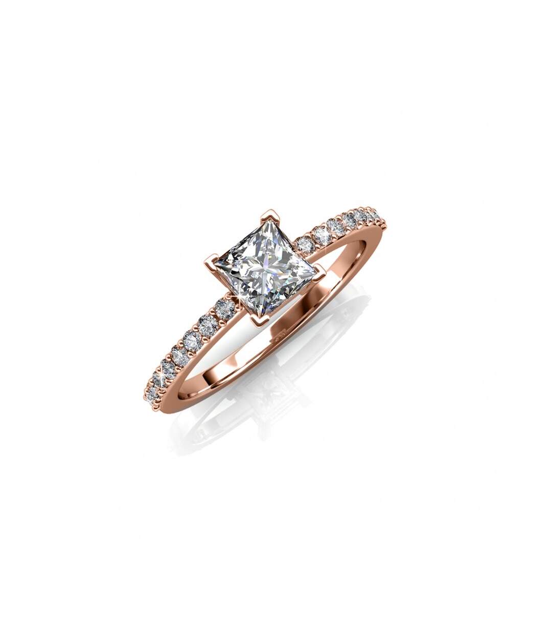Bague Simple Square - Or Rosé et Cristal