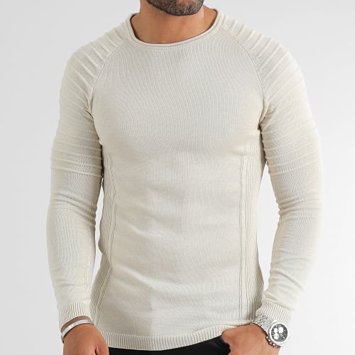 Pull Avec Empiecement Uni 0350 Beige