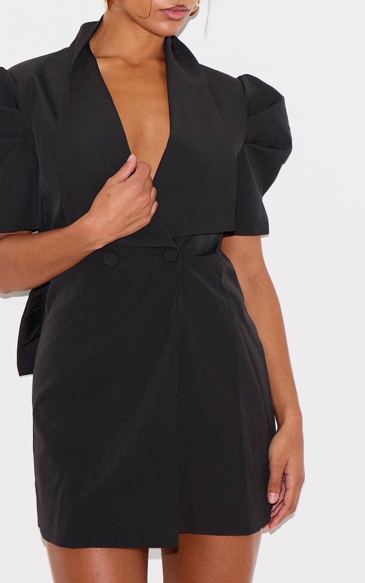 Noir Robe Blazer À Manches Courtes Avec Nœud Au Dos