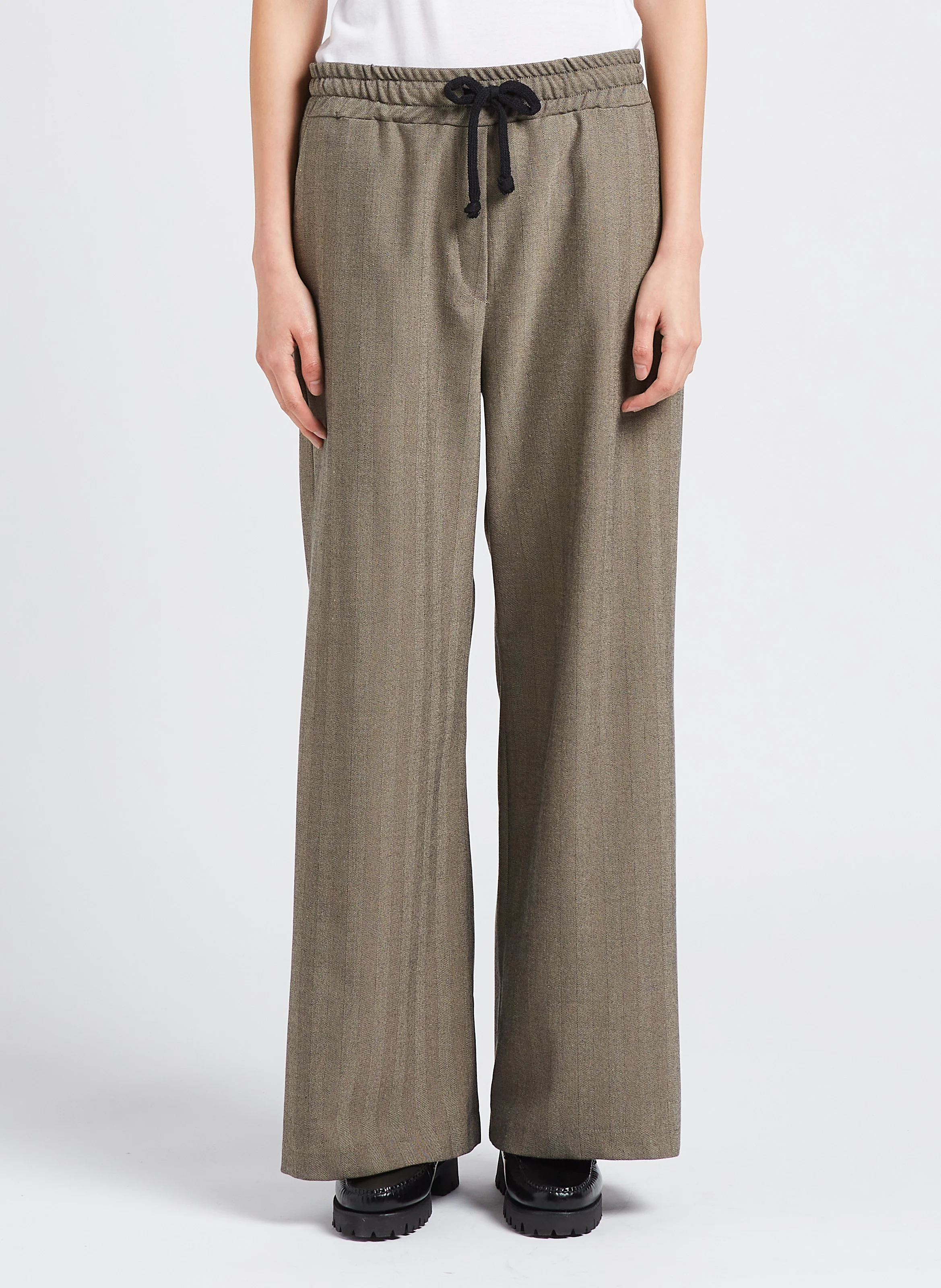 Pantalon palazzo taille mi-haute à motif chevrons | Blanc